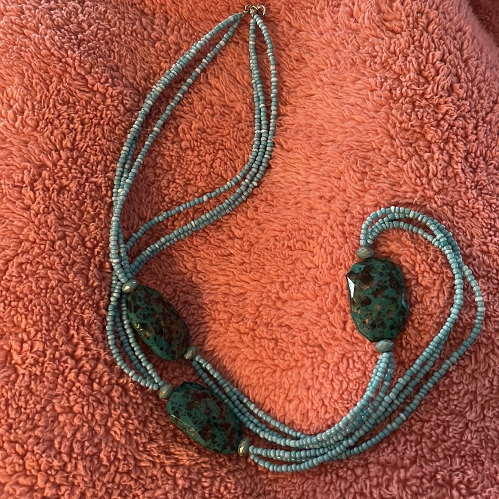Gorgeous turquoise 36” glass bead necklace - Picture 2 of 2